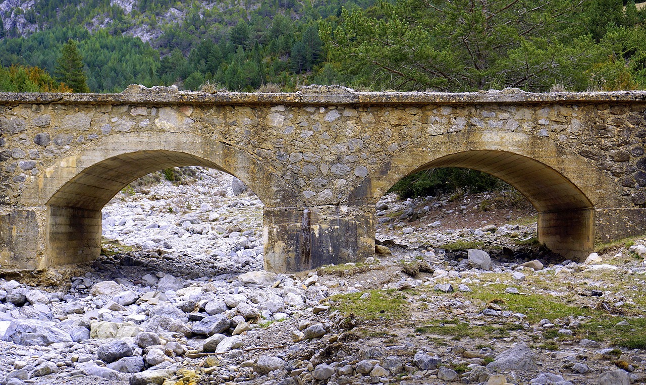 Dry river, old bridge
